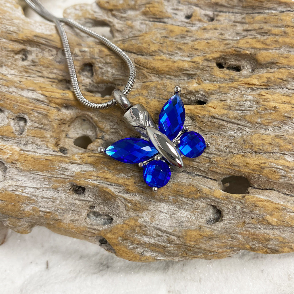 J-7948 - Cut Glass Butterfly Pendant With Chain