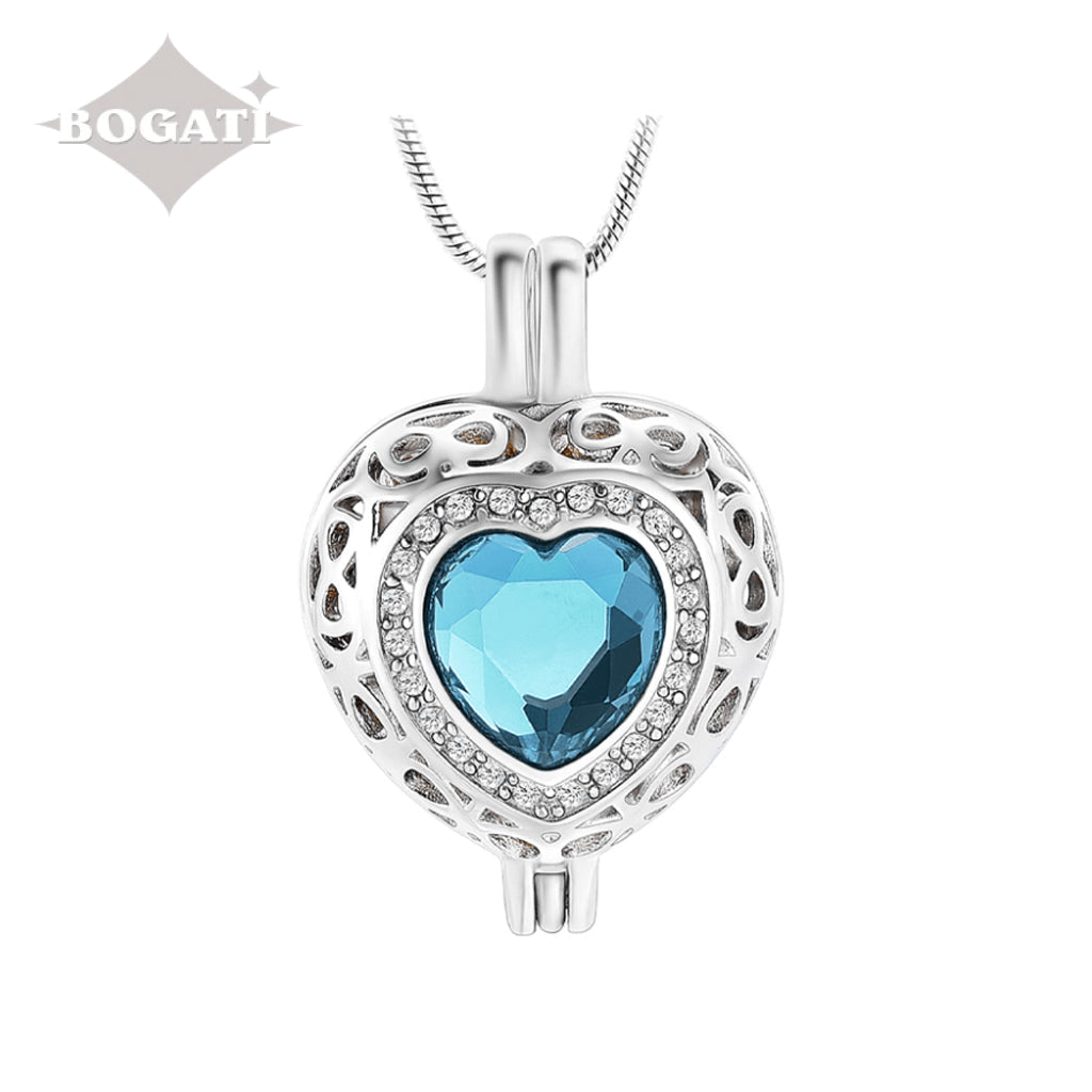 J-806 Silver-tone Heart Locket with Birthstone Simulated Gem March