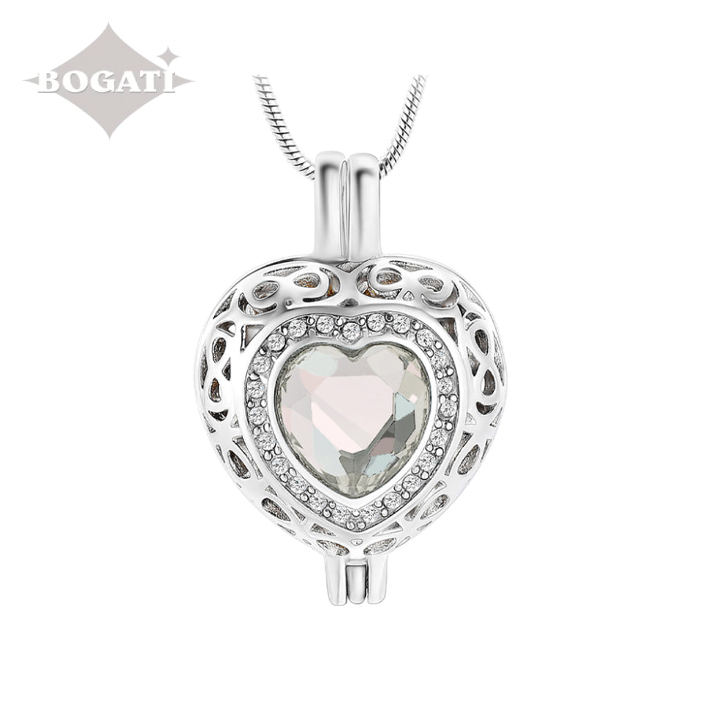 J-806 Silver-tone Heart Locket with Birthstone Simulated Gem April