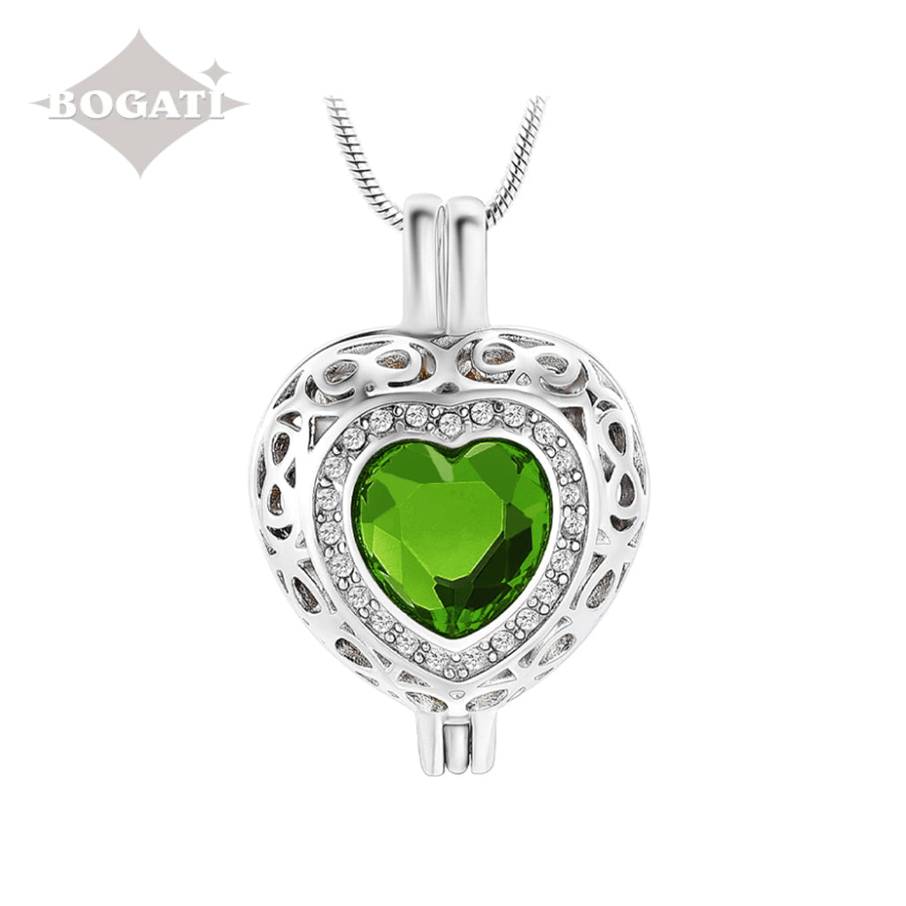 J-806 Silver-tone Heart Locket with Birthstone Simulated Gem May