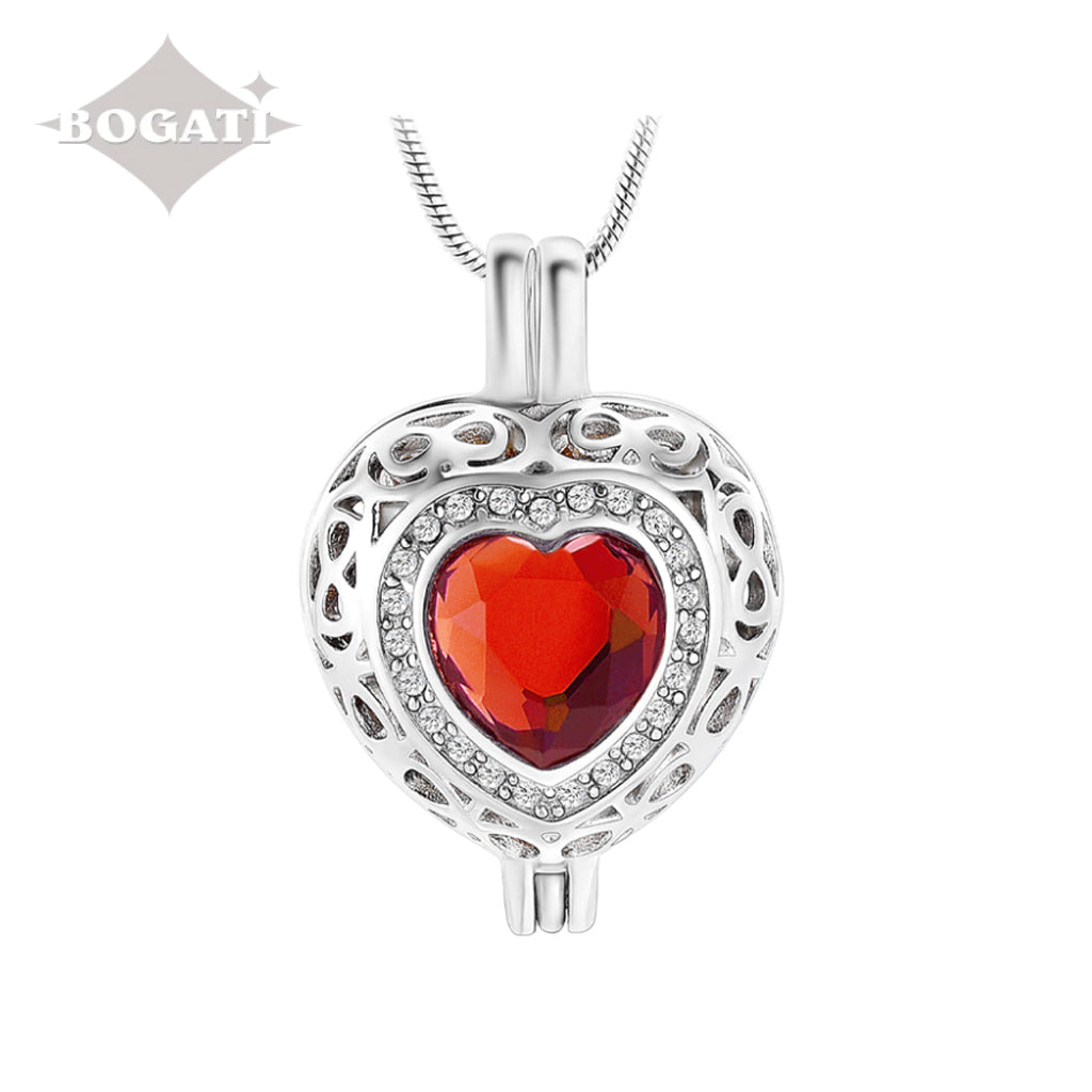 J-806 Silver-tone Heart Locket with Birthstone Simulated Gem July
