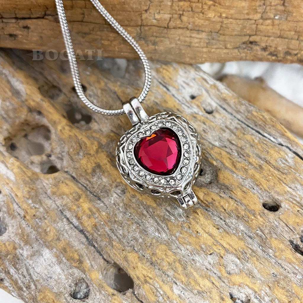 J-806 Silver-tone Heart Locket with Birthstone Simulated Gem