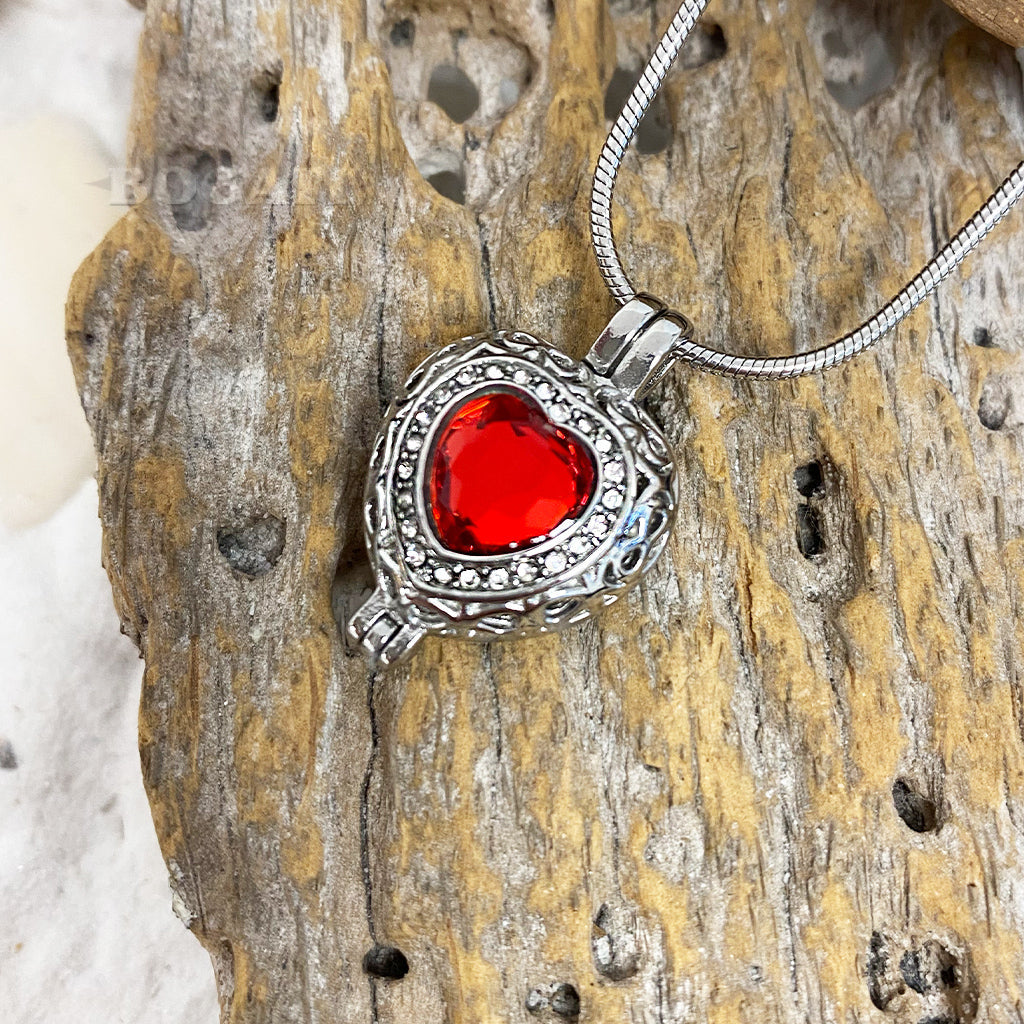 J-806 Silver-tone Heart Locket with Birthstone Simulated Gem