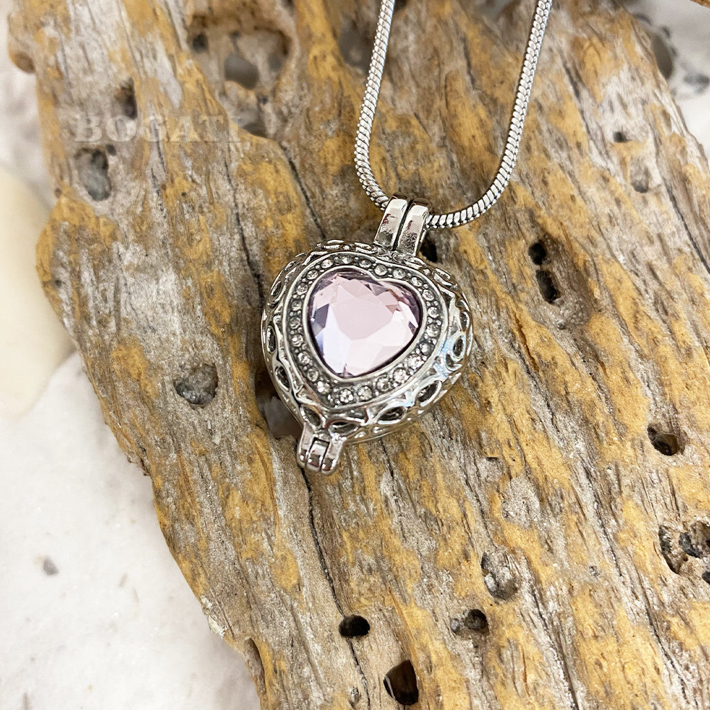 J-806 Silver-tone Heart Locket with Birthstone Simulated Gem