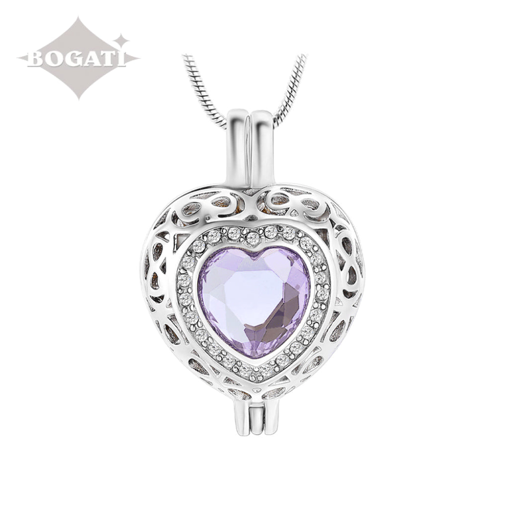 J-806 Silver-tone Heart Locket with Birthstone Simulated Gem June