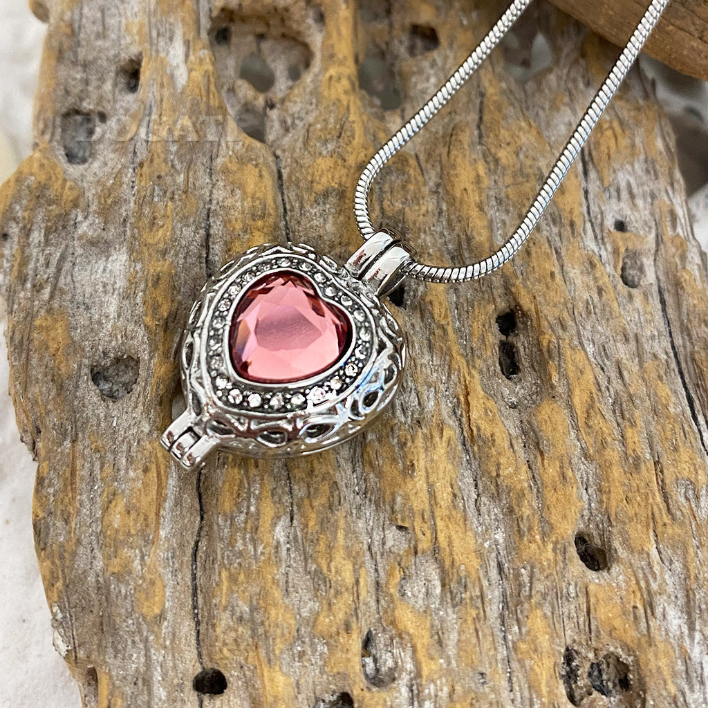 J-806 Silver-tone Heart Locket with Birthstone Simulated Gem
