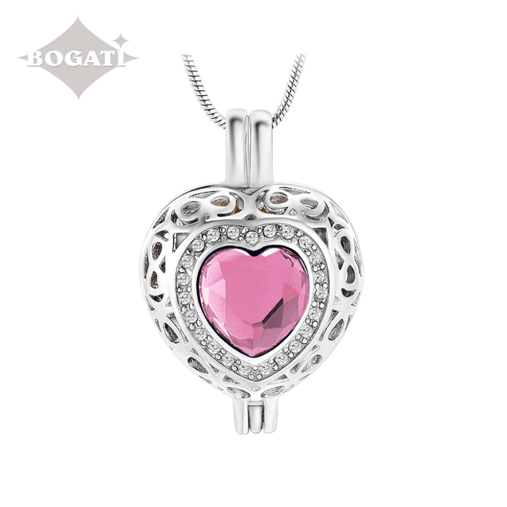 J-806 Silver-tone Heart Locket with Birthstone Simulated Gem October