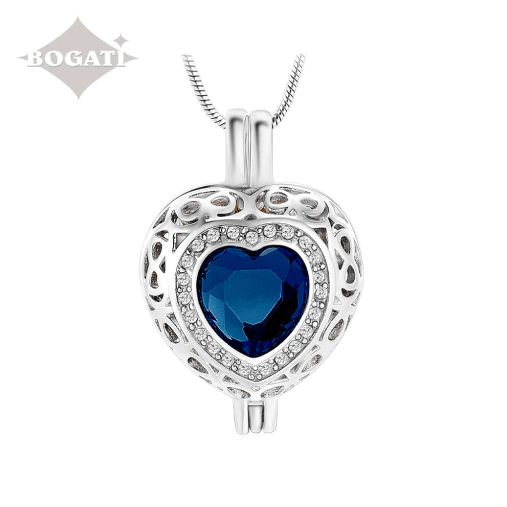 J-806 Silver-tone Heart Locket with Birthstone Simulated Gem September