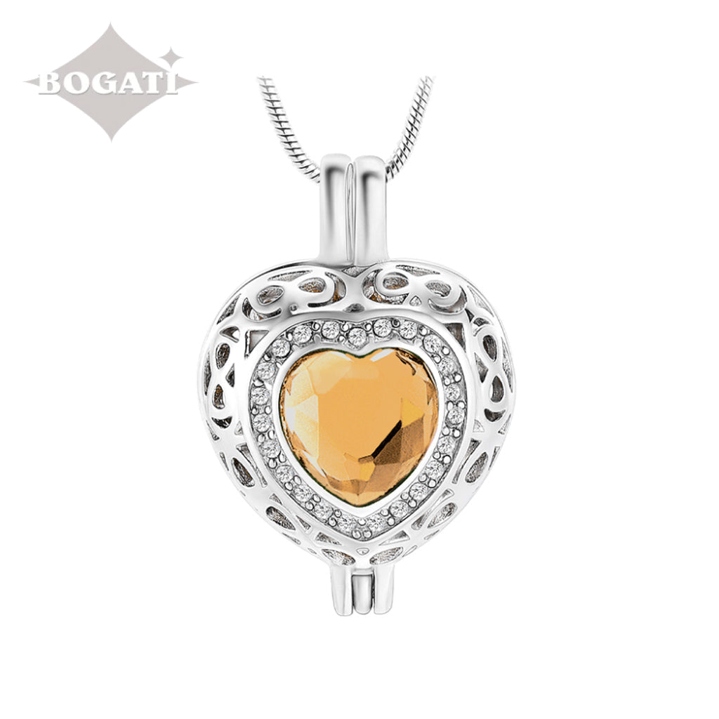 J-806 Silver-tone Heart Locket with Birthstone Simulated Gem November