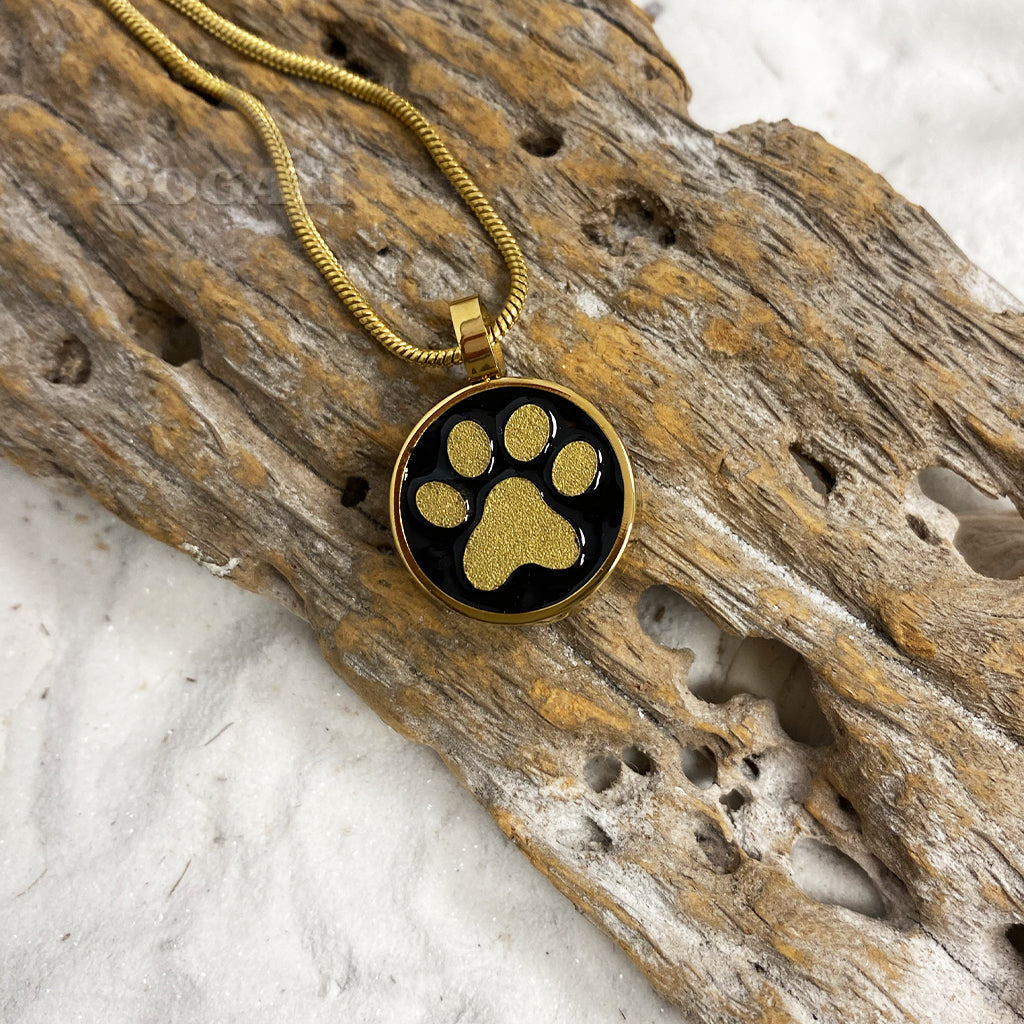 J-886 - Circle with Paw Print - Pendant with Chain