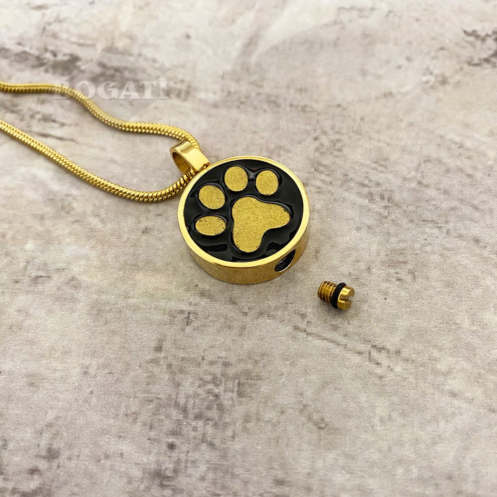 J-886 - Circle with Paw Print - Pendant with Chain