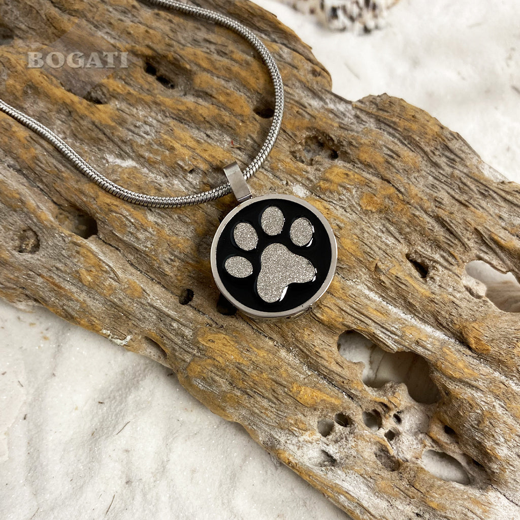 Circle with Paw Print - Pendant with Chain - Silver -