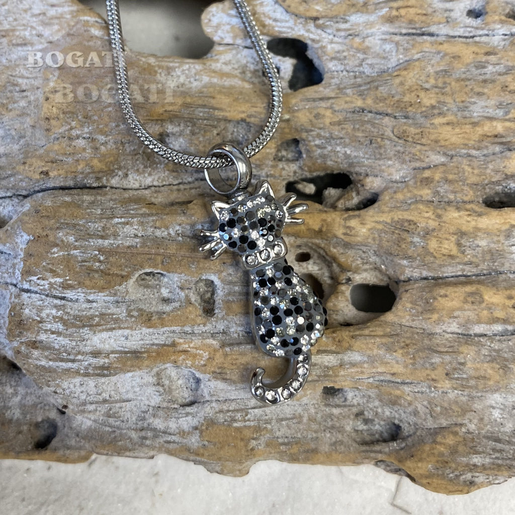 J-921 - Cat with Rhinestones - Pendant with Chain