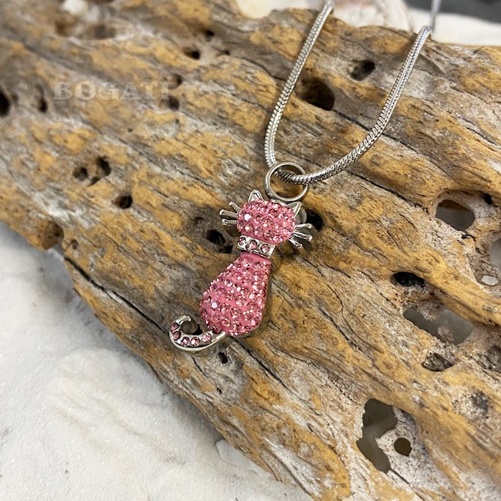 J-921 - Cat With Rhinestones Pendant Chain