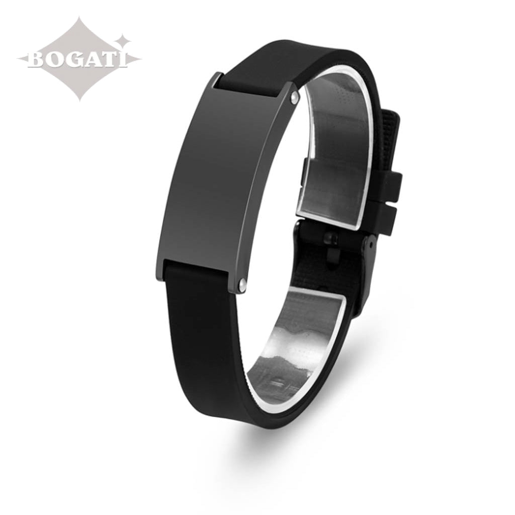 J-Brac-10 Black Silicone Strap Bracelet With Plaque