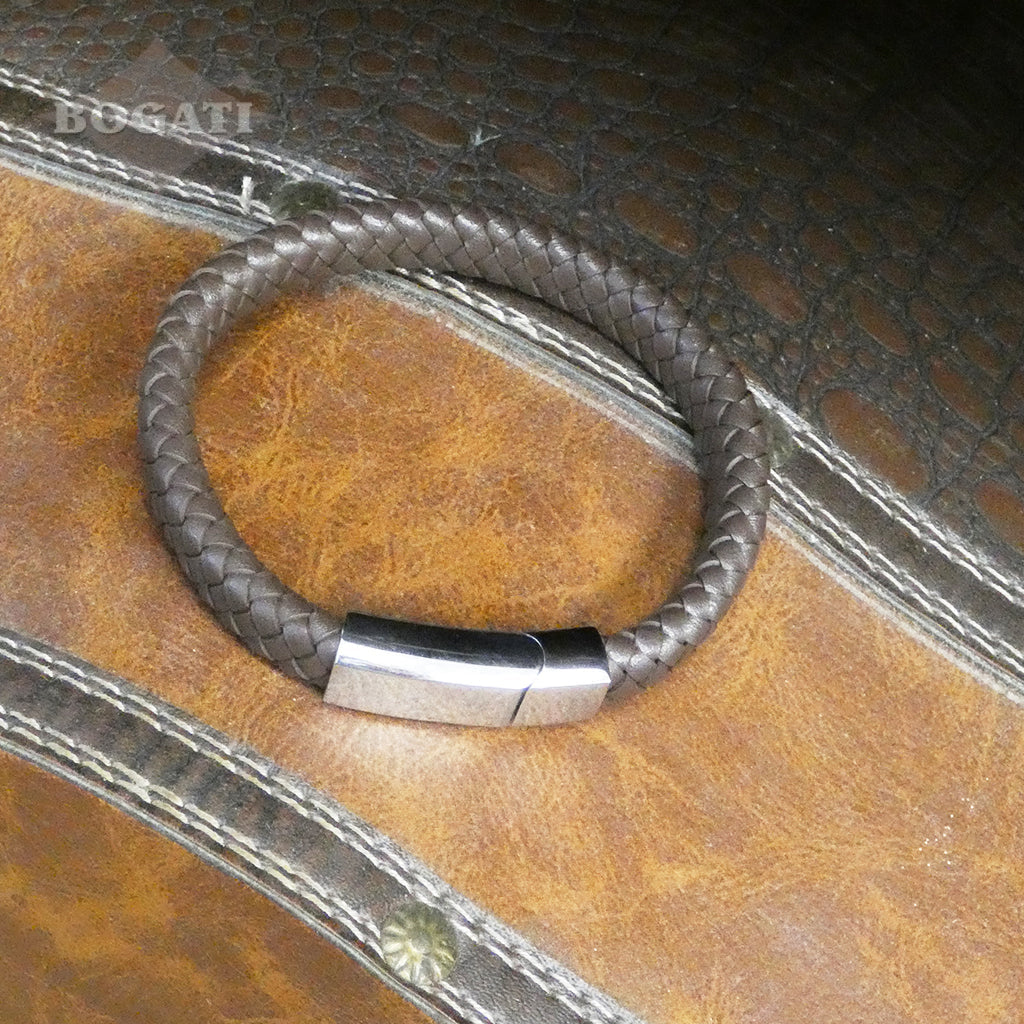 J-BRAC-12 Braided Leather Flat Bracelet with Modern Clasp - 8.5”