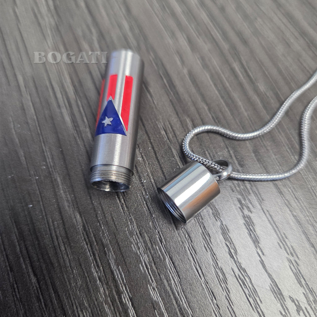 J-CYL-PRF - Puerto Rican Flag Cylinder - Silver-tone - Pendant with Chain