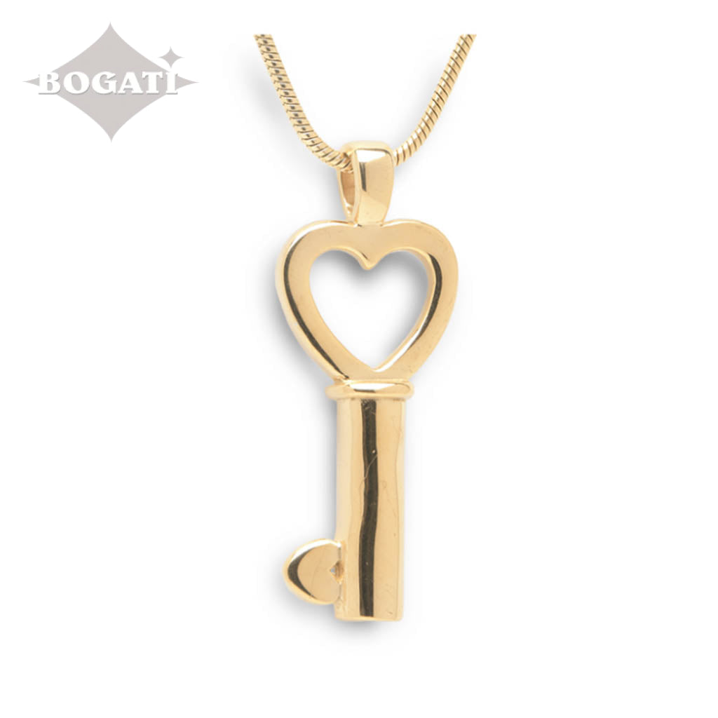 J-199 - Rose Gold Key with Heart - Pendant with Chain