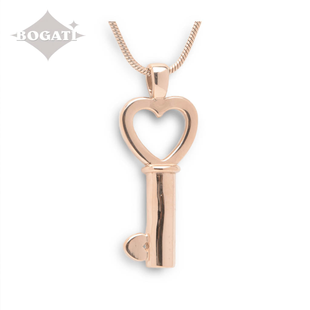 J-199 - Rose Gold Key with Heart - Pendant with Chain