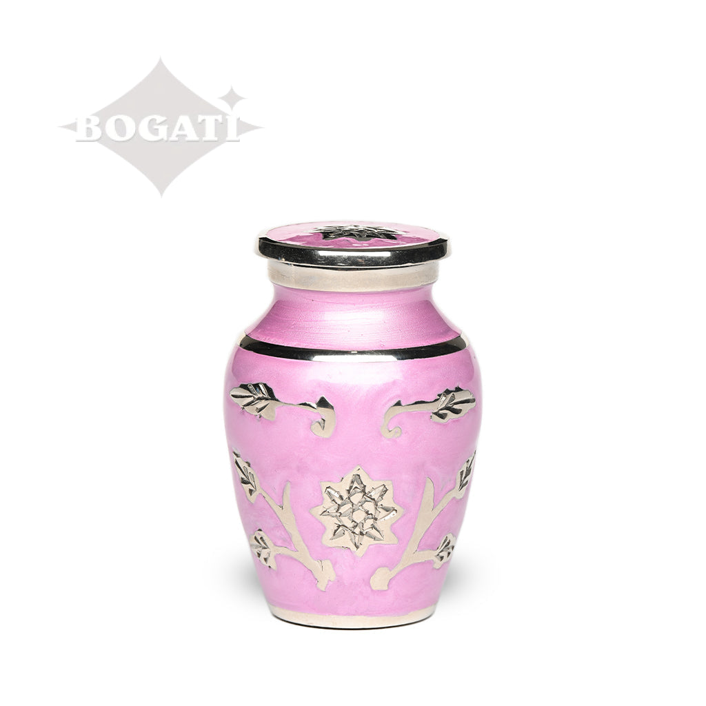 KEEPSAKE Brass urn -1500- Florentine Corn Flower Design Lilac