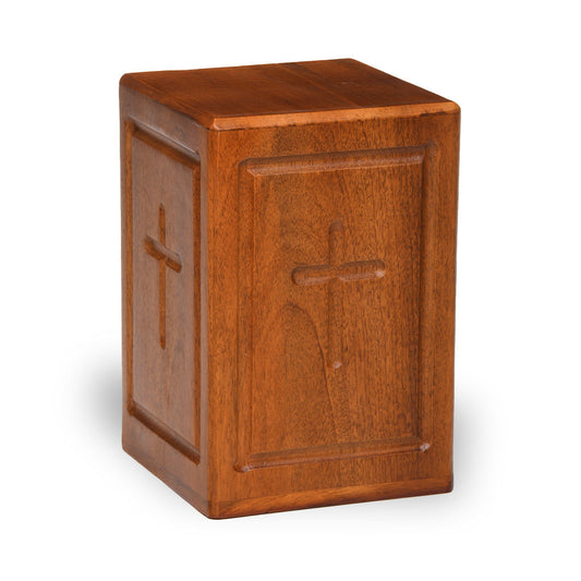 IMPERFECT ADULT - Mango Wood Rustic Tower Urn - Border and Cross
