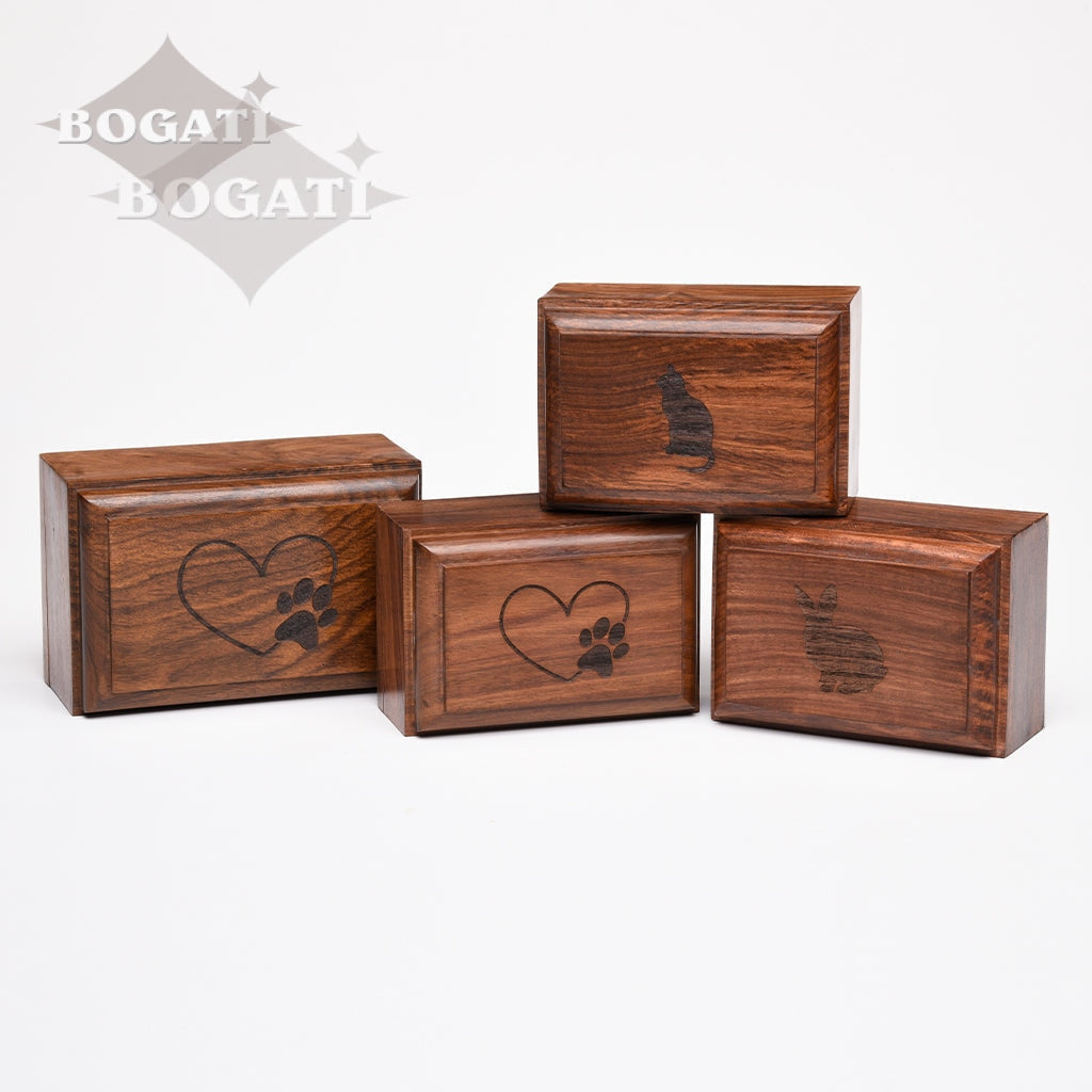 EXTRA SMALL Rosewood Urn -2705- Bevel Edge - Cat Silhouette