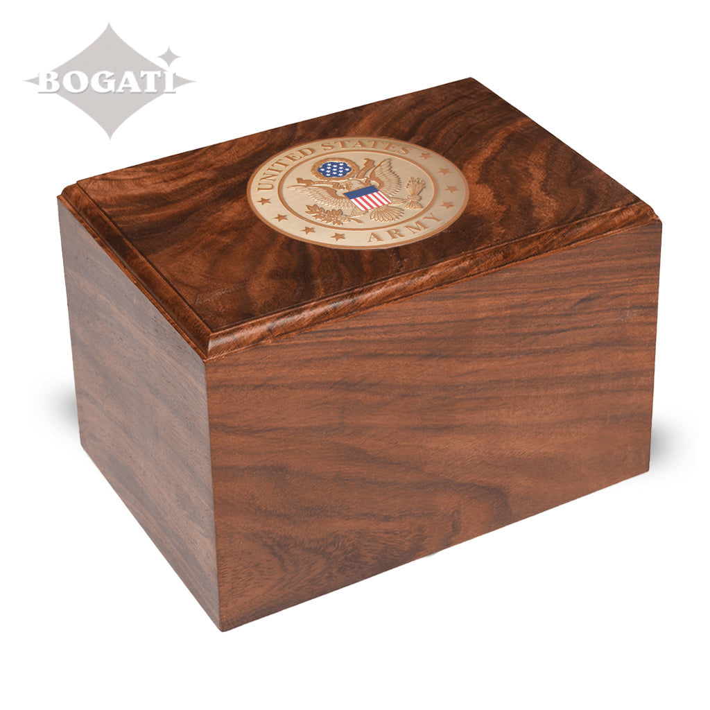 TC Rosewood Urn -2705- Bevel Edge with US Military Emblem Army