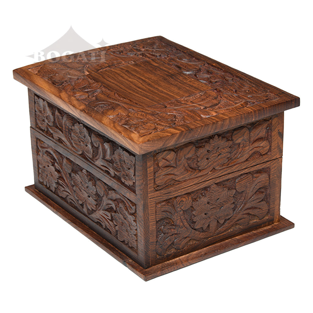ADULT - Rosewood Memory Box Urn - Rustic look - Leaf Design