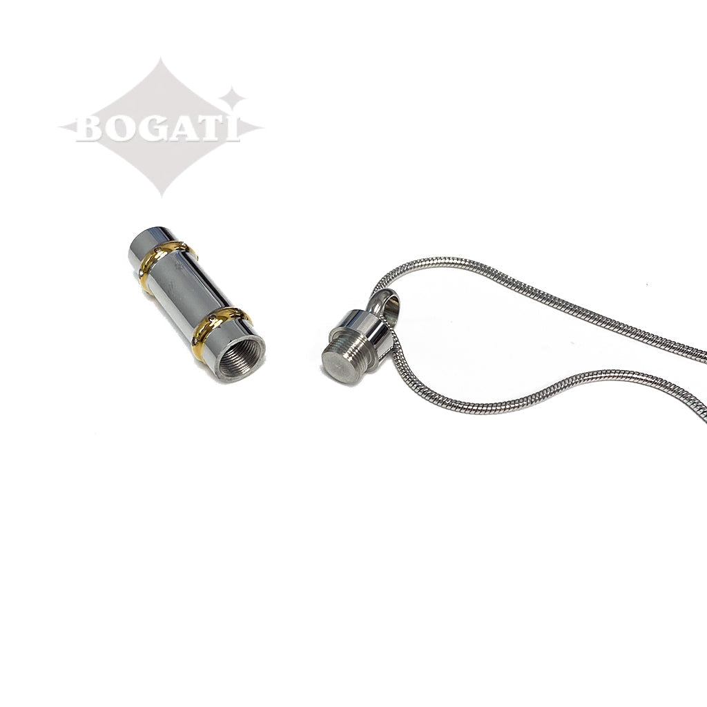 J-007 - Cylinder with Gold-tone Bands - Pendant with Chain