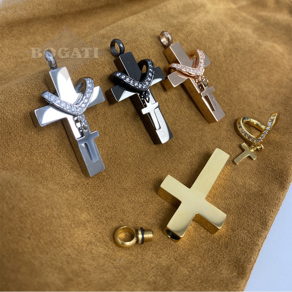J-010 - Collar Cross with Rhinestones - Silver-tone - Pendant with Chain