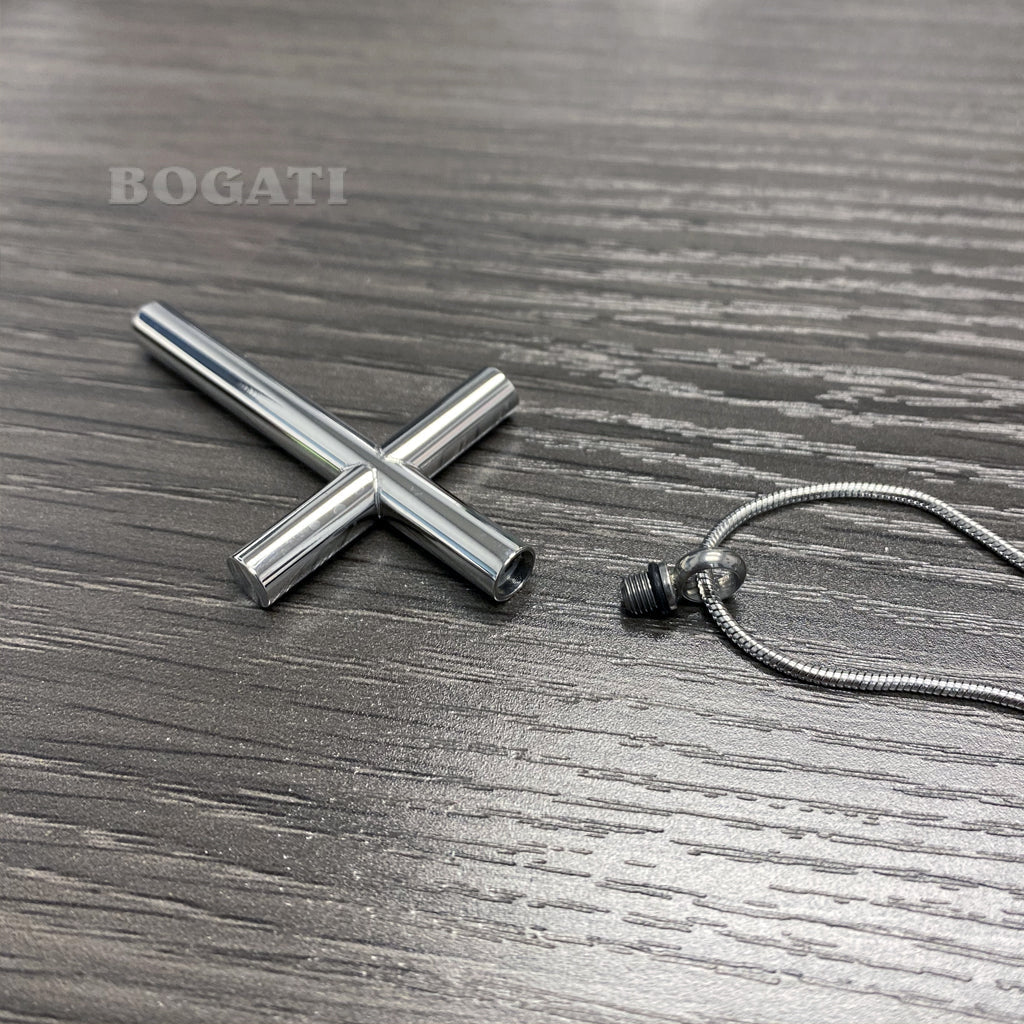 J-015 - Modern Cross - Large - Silver-tone - Pendant with Chain