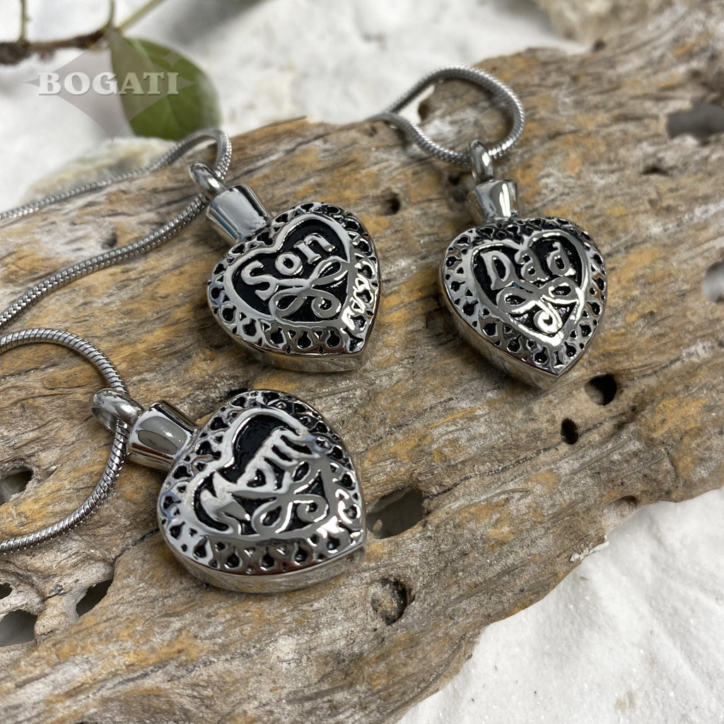 J-057 - Black & Silver Mom Heart - Silver-tone - Pendant with Chain