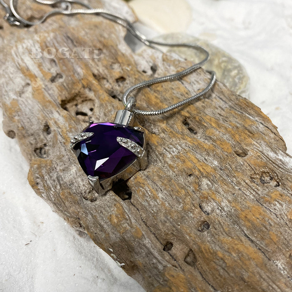 J-072 - Amethyst Heart with Crystals - Pendant with Chain