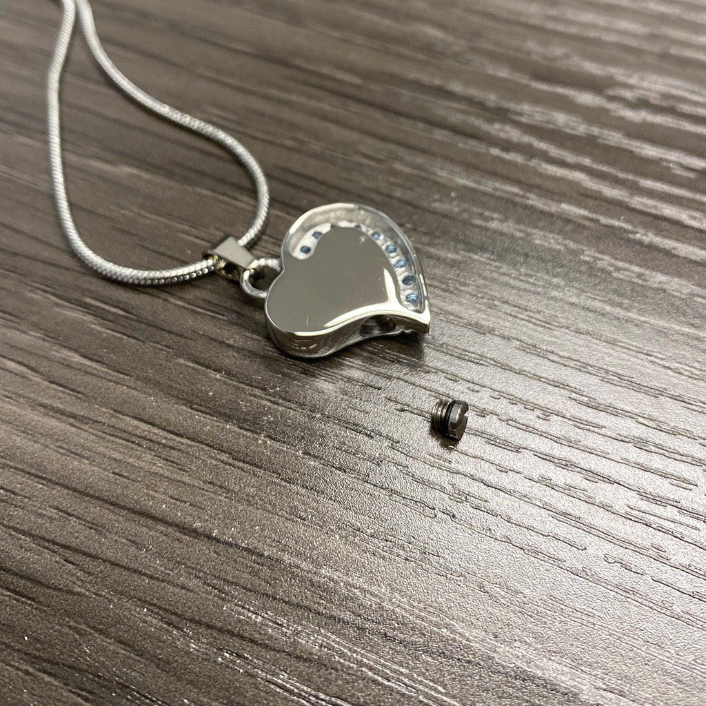 opening a Curved Silver Heart with Clear Stones - Pendant with Chain