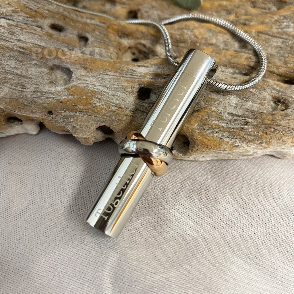 J-074 - Together Forever Cylinder - Silver-tone - Pendant with Chain