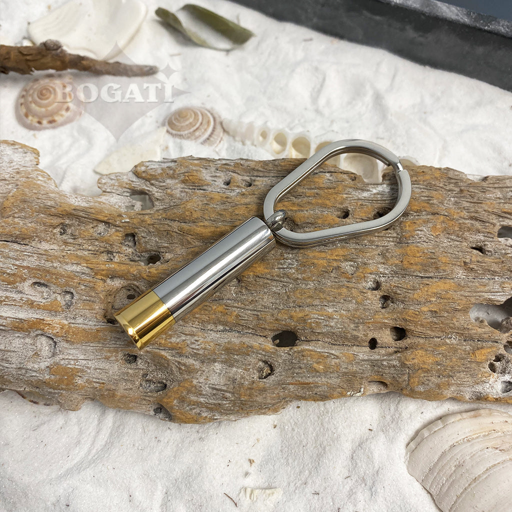 J-1030 - Shotgun Shell - Silver & Gold Tones - Keychain