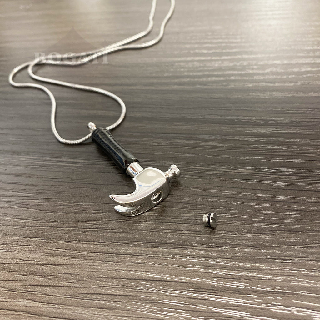 J-1408 - Hammer - Silver and Black - Pendant with Chain