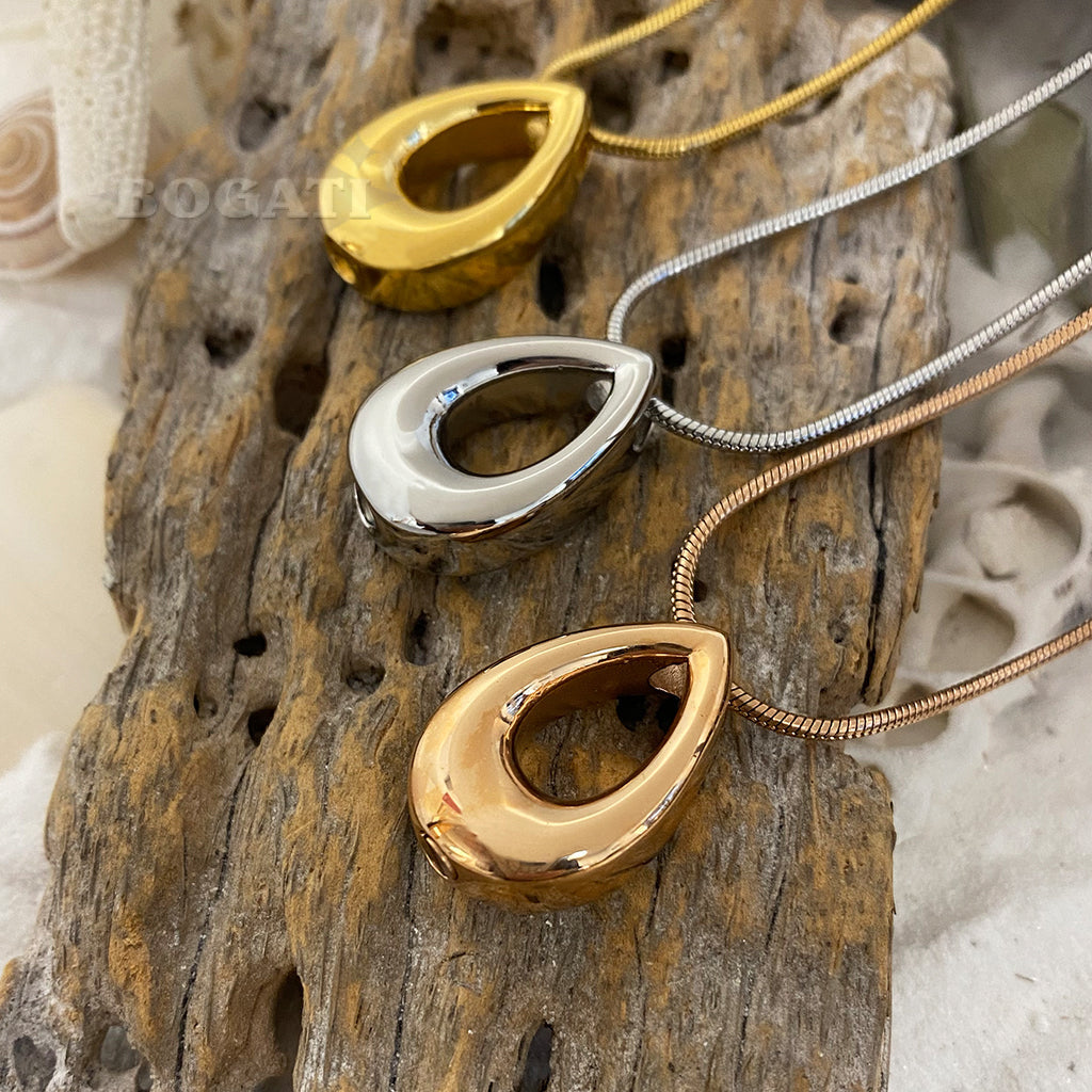 J-575 - Rounded Teardrop - Pendant with Chain - 3 colors