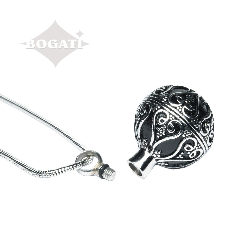 J-1918 - Antique Sphere- Silver-tone - Pendant with Chain
