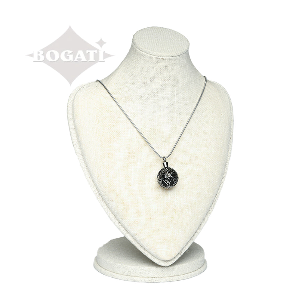 J-1918 - Antique Sphere- Silver-tone - Pendant with Chain
