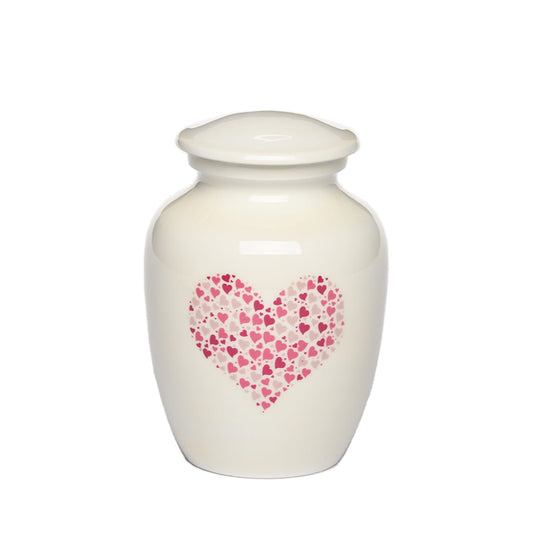 MEDIUM -Classic Alloy Urn -4000– WHITE with PINK HEART