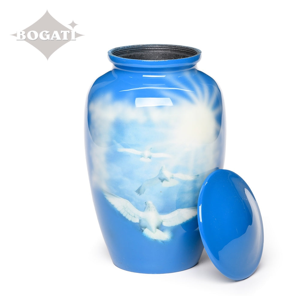ADULT -Classic Alloy Urn -4010– BLUE SKY with DOVES