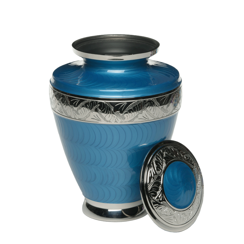 ADULT Brass Urn -1964- Enamel Overlay - Nickel bands
