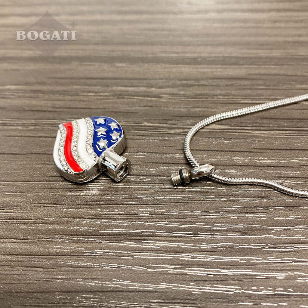 J-142 - Heart with American Flag - Silver-tone - Pendant with Chain