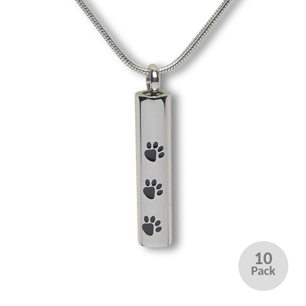 J-280 - Three Paw Print Cylinder - Pendant with Chain - Pack of 10