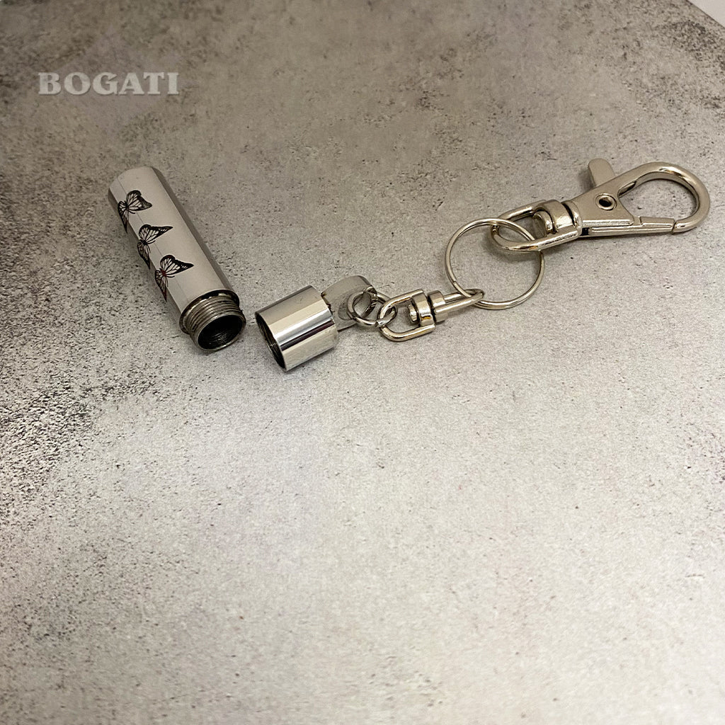 J-300 - Butterflies Cylinder - Silver-tone - Keychain