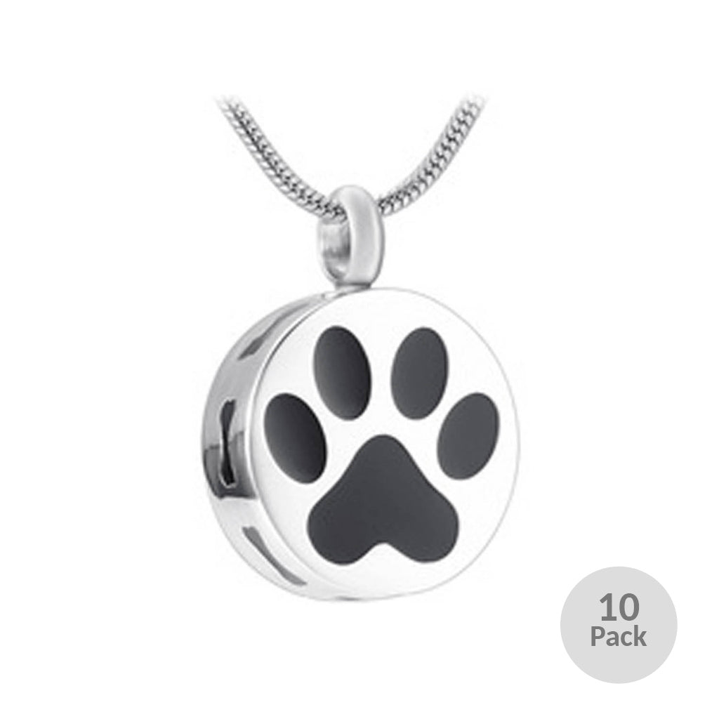 J-400 - Paw Print with Bones - Silver-tone - Pendant with Chain - Pack of 10