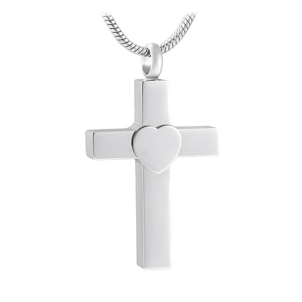 J-609 Cross with Heart - Silver-tone - Pendant with Chain