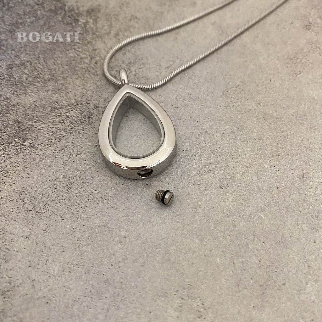 J- 8889 - Fillable Glass Teardrop - Pendant with Chain