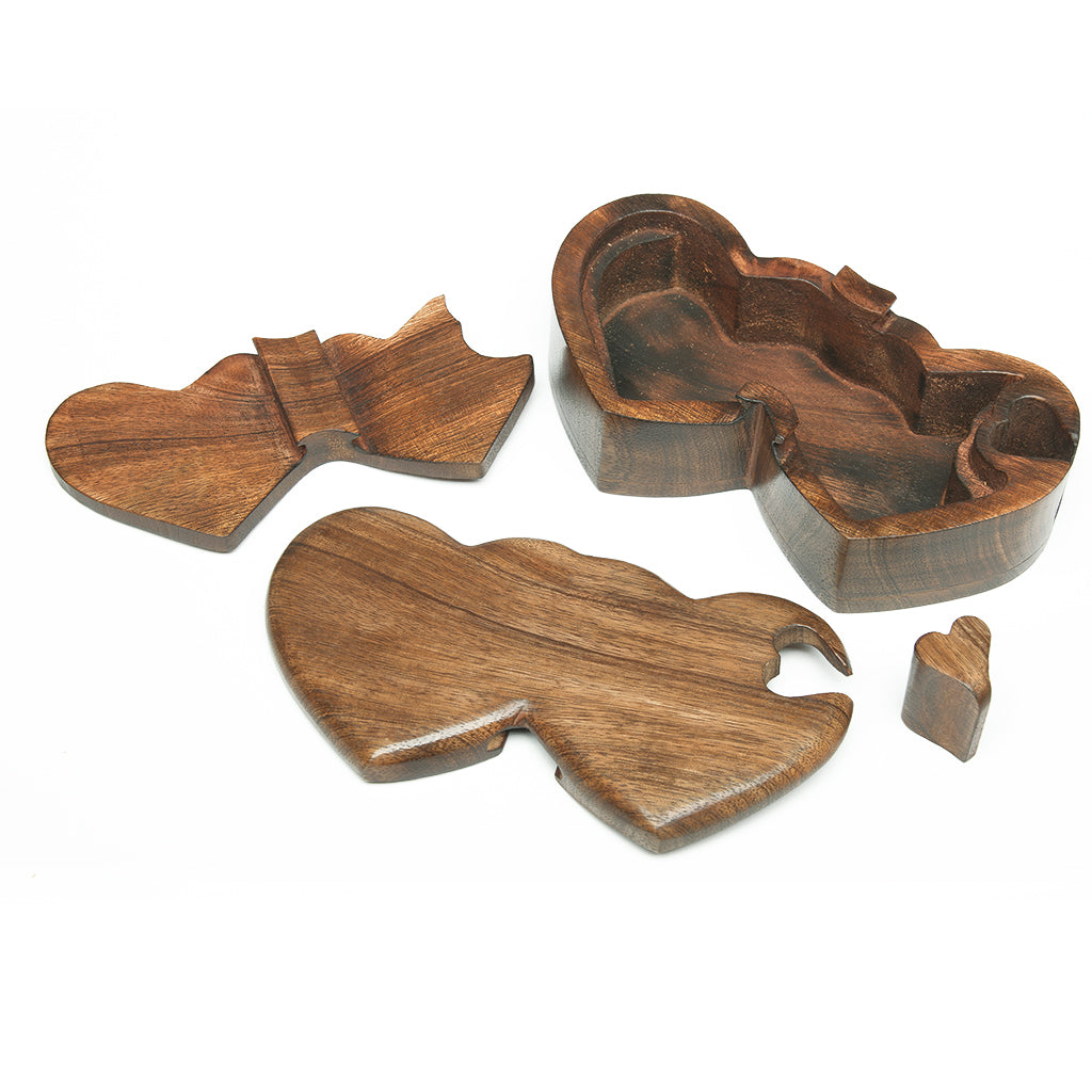 KEEPSAKE- Mango Wood Double Heart shaped puzzle box Urn
